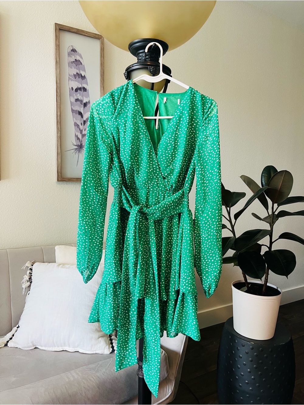 Altar'd State Emerald Green Polka Dot Wrap Dress